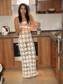 kitchenbabes:  See-thru dress in the kitchen …