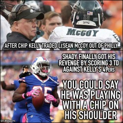the-football-chick:  Week 6 – Buffalo Bills RB LeSean McCoy showed up big against his old coach with 19 carries for 140 yards and 3 touchdowns in the Bills crushing 45-16 win over the San Francisco 49ers.via CBSSports on FB 