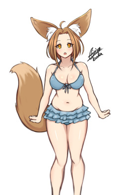 airisubaka: Eileen, the youngest of the three fox girls! A cute, sweet, kinda chubby, fennec fox girl. Loves all of her sisters. Self conscious about her small stature but big fox ears. Actively tries to brush Vera’s unkempt hair.  