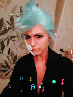 fwips:  Grimmjow wip from the other night~ im not happy with it yet but then i didnt style the wig much and it was too hot to do clean makeup wah but yay my husband at last/p&gt;  