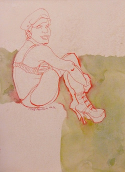 More drawings from the Boston Dr Sketchy&rsquo;s a while back.   I forget the model&rsquo;s name The model was Fonda Feeling, and I was entertained by her comments about Anime Boston.   Great nerd impersonations. Ink and/or watercolor on paper. 