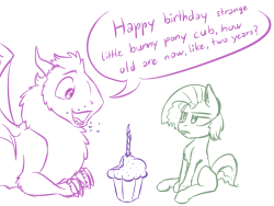 ponybalderdashery:  Are you eating my cake? ((Ack! You drew him perfectly! Thank you!))  x3 Oh Grey~