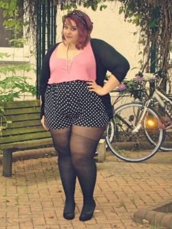 lulinix:  Pink is so my color lately! (Shorts &amp; top: Asos Curve~ Cardigan: Amazon~ tights: C&amp;A~ shoes &amp; necklace: thrifted)  She&rsquo;s Adorable,She&rsquo;s Cute,She&rsquo;s Shy, She;s ooohhhhh Soooo Sexy !!!!!! Wonderfully Scrumptuous ,Thick