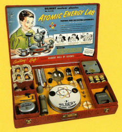 peashooter85:  The Gilbert U-238 Atomic Energy Lab The Gilbert U-238 Atomic Energy Lab was a toy produced between 1950 and 1951.  The toy allowed the user to conduct simple experiments with radioactive materials.  Kit included; A Geiger counter An