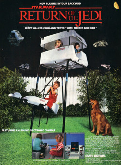 iamsoretro:  Star Wars ROTJ “Scout Walker Command Tower” Swing Set Ad  Fun brings back memories