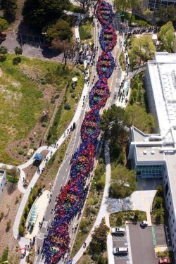 sakibatch:  altnonfic:  Feb 28, 2013 - By wearing different colored hats, over 2,600 employees at Genentech (in San Francisco) celebrated the 60th anniversary of the discovery of DNA  holy heck this is brilliant! 