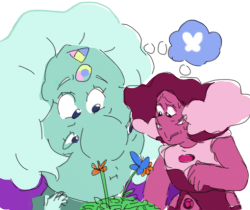 rasamune: 745298:  a bunch of unrelated su doodles all of which im probably never gonna “finish” and since i dont feel like making a ton of separate posts im just gonna make this 1 instead: 1: rhodo and fluorite seeing a butterfly for the “first”