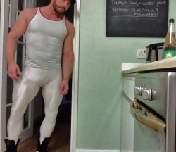 daviddavidxxl:  White spandex leggings and boxing boots.