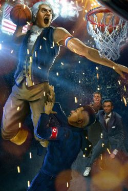 ottorail:  Washington dunking on Kim Jong Un while Lincoln and Stalin watch.  