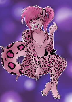 prodromus-art: Finished up an old sketch I had sitting around.This is Priscilla, my pink snow leopard roller derby star based of an old Build a Bear. Also one of the first furry characters I ever designed wayyyy back in middle school. c: