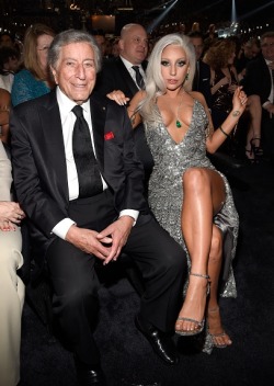 gagafanbase:Tony Bennett and Lady Gaga in the audience of the Grammys.