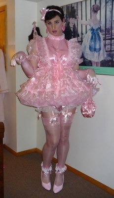 Sissy in pink satin outfit