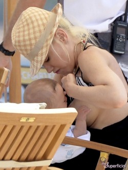 celebrity-nudes-leaked:  Gwen Stefani Caught Whipping Out Huge Milk Filled Breast for Feeding!