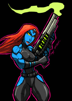 sabrerine911:  Was in the Brotherhood drawing mood so here is a mean Mystique with a big gun.  
