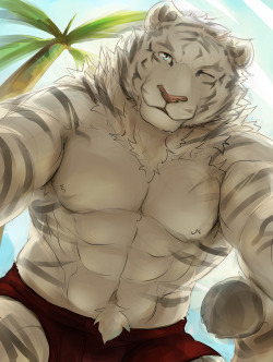ralphthefeline:    Tiger Ralph again, just coloring the line drawing I did and posted over at Twitter. Tiger Ralph is pouncing on someone at the beach I think.   https://twitter.com/RalphTheFeline 