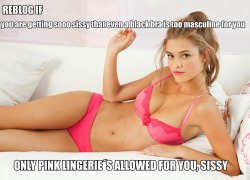ppsperv:  I only wear pink or pretty pastel color lingerie! Follow my tumblr—&gt; Pretty Pink Sissy Perv  Yup, love pink!