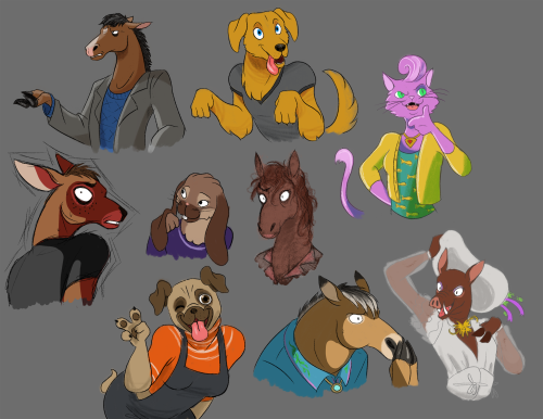 losttimpactt:still messing with procreate, there’s just many friggin options man. playing with shading etc and finished bojack finally so here’s some extremely mentally ill furries 