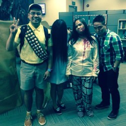 Russel with Sadako @ohsamawesome, the walking dead @mc_mark911 and halimaw sa banga -zeny :) #halloween #teleperformancesingapore  (at Teleperformance)
