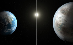 escapedosmil:  rixwilson:    Nasa has found a twin Earth orbiting a star like the Sun in the Milky Way. Kepler 452b - which has been dubbed Earth 2.0 - is six billion years old, has a 385 day year and orbits its star at the same distance as us. It is