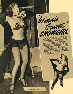   Winnie Garrett is featured in the January 1949 edition of ‘SIR!’ magazine.. It wasn&rsquo;t uncommon for 40&rsquo;s-era Men&rsquo;s mag publishers to have their Art Departments &ldquo;paint in&rdquo; additional clothing to skirt prevailing obscenity