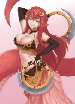 jiffic:  A commission of Miia in her traditional clothing with some hoopz \o/ (yes they are a variant of SSX’s hoops) 