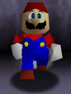 suppermariobroth: The low-polygon model of Hatless Mario in Super Mario 64, viewed from multiple angles.