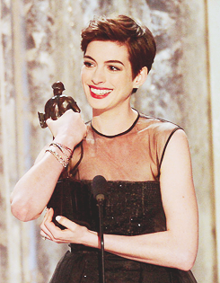 scarjoing:  Anne Hathaway, winner of Outstanding Performance by a Female Actor in a Supporting Role for ‘Les Miserables’ at the 2013 19th Annual Screen Actors Guild Awards. 