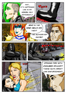 Kate Five vs Symbiote comic Page 177  Uh oh.. It&rsquo;s Ohmega!Tried out a new shading method, which I feel for the skin tones works a lot better, especially Kate&rsquo;s! Also I&rsquo;ve tried to make Aideen/Liath&rsquo;s hair more multi-coloured like