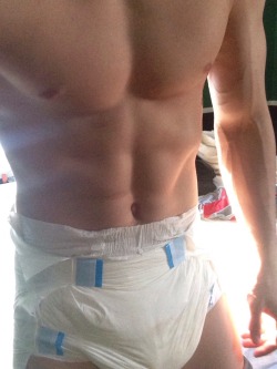 thewetdiaper:  Dry 24/7s are unbelievable! Not very desecrate… I guess that just makes it a little more fun ;) Wet twice and counting!  Those abs tho&hellip; 😍