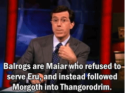 lovestruckhufflepuff:  malapropsbookstore:  infinitywhale:  gunpowderchant:  Get your facts straight, CNN.  If you didn’t know, Stephen Colbert is a literal expert on Lord of the Rings. He went onto the sets of one of the films and managed to beat the