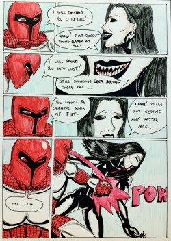 Kate Five vs Symbiote comic Page 119  As yet unknown big red guy bringing the trash talk, but Kate is having none of it!  Update: Higher quality image