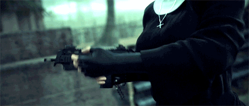 fear-and-loathing-in-latex:  Latex nuns with guns ♥
