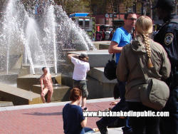 mitchhightower:  Hunky model BUCEPHALUS ALEXANDER poses totally nude in JUSTIN HERMAN PLAZA on a weekday afternoon.  Nearby security guards freaked out and did their best to put the kibosh on the public nudity photo shoot.