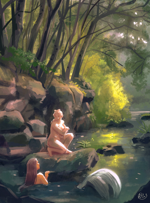 kf1n3: Fallen for a statue, another nature painting study but made it gay   
