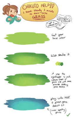 chikuto:  A friend wanted to know how to do grass, whipped this up super quick, decided to turn it into a tutorial!If you would like to request a personal little tutorial for yourself, please consider taking a look at my Patreon!
