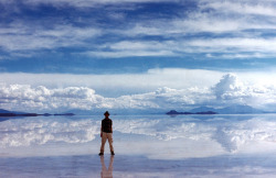  Salar de Uyuni This is a real place. The world’s biggest salt flat -the ground turns into a giant mirror when it rains.   I adore this place