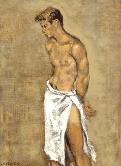 uranist-art:  Walter Stuempfig (1914-1970) – Artiste (U.S.)  Standing Man with Towel / Homme debout ceint d'une serviette  Source : http://Sigfridus.tumblr.com (Siegfried -  22.01.2017)