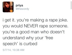 stuffmomnevertoldyou:  massacourawoman:d-i-y-orgasms:jesus christ i didn’t even think about the rapist hearing a rape jokeAs someone who has gone through this I hate hearing people joke about rape or hype rape culture. It makes me sick to my stomach.A