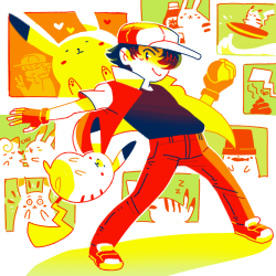 qchanartblog: The adventures of FUNKBOY and his Pikachu SICKNASTY, inspired by the palette of Pokemon Yellow. Here’s to another 20 years of Pokemon! 