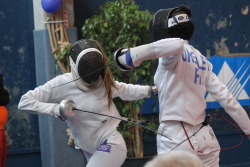 modernfencing:  [ID: two epee fencers in-fighting