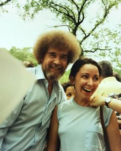 historycoolkids:Bob Ross with a fan, Central Park, NYC, 1989 . . . . . . . #80s #bobross #centralpark #nyc #art