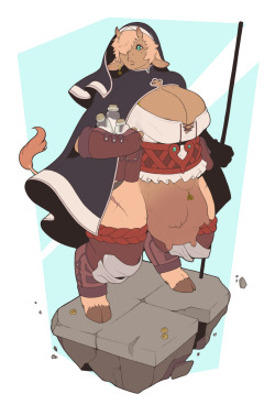 red-valentine:  I finished tidying up my cow-minotaur cleric Lait for my D&amp;D game. Other little items to note: -She was a minotaur owned and used to guard a dungeon of a villanous group. But when her captors found that she was a pacifist and refused