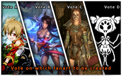 One vote per user, please vote here:http://stickyscribbles.deviantart.com/journal/Vote-on-your-favorite-Fanart-request-622873220Poll will be up for around a week. Having a burning art request? With your support can have more fun events and art created.