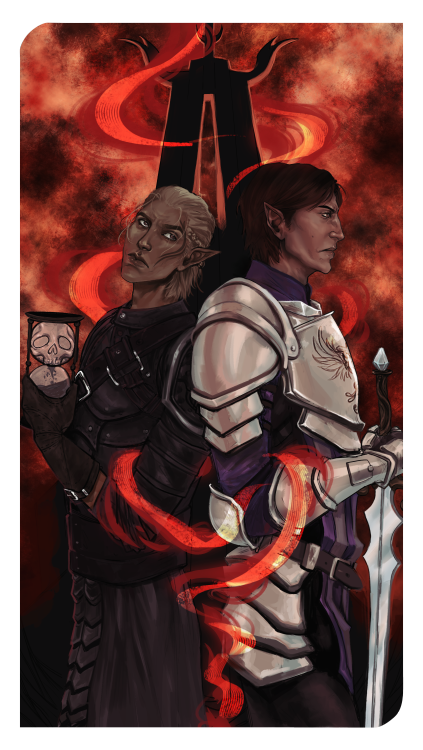   Commission for @spectrestatus-recognised​ of Zevran and their OC, Elior Tabris.    Instagram | Twitter | Twitch | Youtube | Commissions  Open for process: