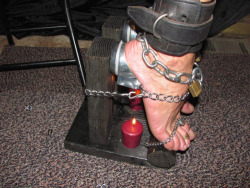 submissive4dominant:faggot feet being broken and retrained for the 10 inch heeled stillettoes it would be forced and locked into permanently. The candle was just for fun! 