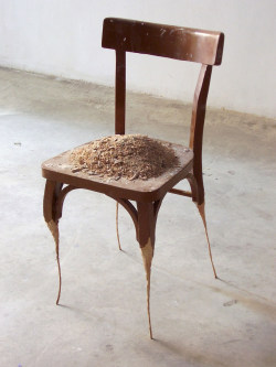 my-kelde:  Jaime Pitarch. Subject, Object, Adject, 2006. chair, wood shavings from chair legs 