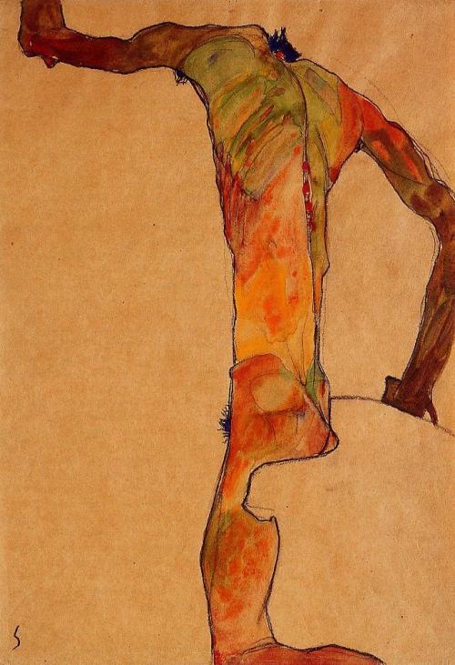 expressionism-art:  Male Nude, 1910, Egon Schiele Medium: watercolor,paper  https://painted-face.com/