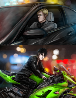 erratic-things:  Artwork of the Eruri Roadblaze fanfiction by @winks-of-freedom.  A birthday gift to the lovely and wonderful @winks-of-freedom. I hope you have a wonderful birthday. &lt;3  