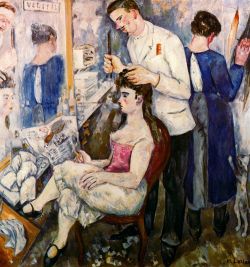 lyghtmylife:  Larionov, Mikhail [Russian Cubist / Neo-Primitivism Painter, 1881-1964] Prostituée chez le Coiffeur, 1910 Oil on canvas 149 x 150 cm Private collection 