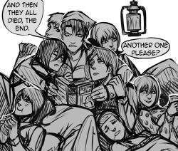 moni158:  Mama Levi and his babies ( his new squad) He’s reading them some soothing bedtime stories :3 
